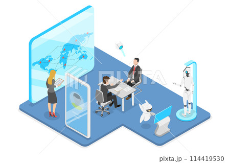 3D Isometric Flat Conceptual Illustration of Demonstration Stands, Exhibition Booths 3D Isometric Flat Conceptual Illustration of Demonstration Stands, Exhibition Booths 114419530