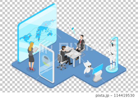 3D Isometric Flat Conceptual Illustration of Demonstration Stands, Exhibition Booths 3D Isometric Flat Conceptual Illustration of Demonstration Stands, Exhibition Booths 114419530