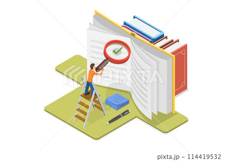 3D Isometric Flat  Conceptual Illustration of Etymology Study, Words History and Origins 114419532