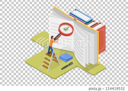 3D Isometric Flat  Conceptual Illustration of Etymology Study, Words History and Origins 114419532