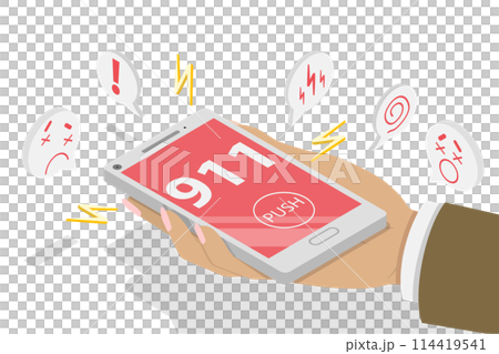 3D Isometric Flat Conceptual Illustration of Emergency Call, Help Service 3D Isometric Flat Conceptual Illustration of Emergency Call, Help Service 114419541