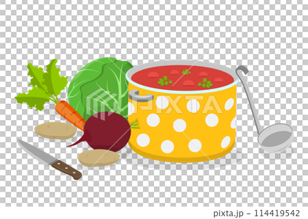 3D Isometric Flat Conceptual Illustration of Borsch, Traditional Ukrainian Cuisine 3D Isometric Flat Conceptual Illustration of Borsch, Traditional Ukrainian Cuisine 114419542