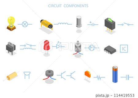 3D Isometric Flat Conceptual Illustration of Circuit Components, Electronics Related Parts 3D Isometric Flat Conceptual Illustration of Circuit Components, Electronics Related Parts 114419553