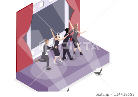 3D Isometric Flat  Conceptual Illustration of 1920s Fashion, Broadway Dancers of 20s 114419555