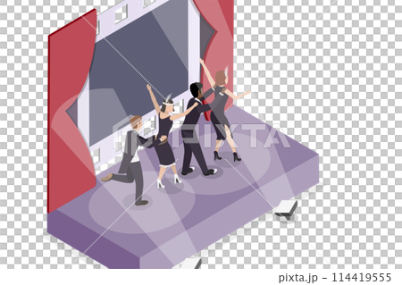 3D Isometric Flat  Conceptual Illustration of 1920s Fashion, Broadway Dancers of 20s 114419555