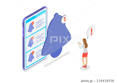 3D Isometric Flat  Conceptual Illustration of Notification, Calendar Reminder 114419556