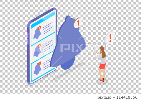 3D Isometric Flat  Conceptual Illustration of Notification, Calendar Reminder 114419556