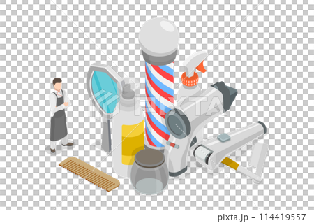 3D Isometric Flat  Set of Barber Equipment, Beard or Mustache Shave and Haircut 114419557