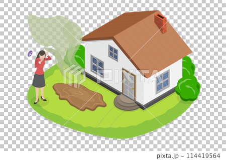 3D Isometric Flat  Conceptual Illustration of Puddle Of Sewage, Sewing Problems 114419564