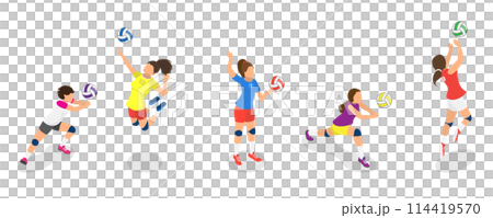 3D Isometric Flat Set of Volleyball Players, Team Sports Game 3D Isometric Flat Set of Volleyball Players, Team Sports Game 114419570