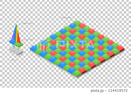 3D Isometric Flat Conceptual Illustration of Bayer Filter, Image Sensor 3D Isometric Flat Conceptual Illustration of Bayer Filter, Image Sensor 114419572