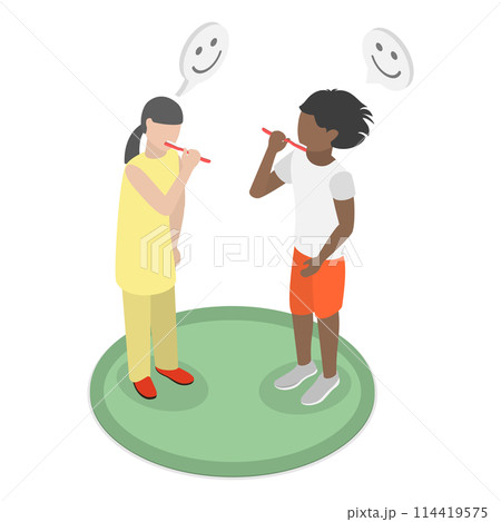 3D Isometric Flat Conceptual Illustration of Brushing Teeth, Everyday Routine 3D Isometric Flat Conceptual Illustration of Brushing Teeth, Everyday Routine 114419575