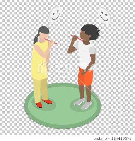 3D Isometric Flat Conceptual Illustration of Brushing Teeth, Everyday Routine 3D Isometric Flat Conceptual Illustration of Brushing Teeth, Everyday Routine 114419575