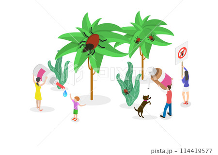 3D Isometric Flat  Conceptual Illustration of Tick Bite Protection, Precaution Lyme Disease 114419577
