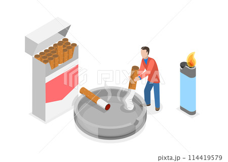 3D Isometric Flat  Conceptual Illustration of Unhealthy Habits, Smoke Addiction 114419579