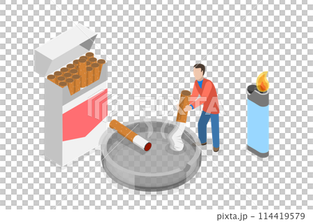 3D Isometric Flat Conceptual Illustration of Unhealthy Habits, Smoke Addiction 3D Isometric Flat Conceptual Illustration of Unhealthy Habits, Smoke Addiction 114419579