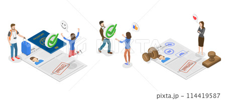 3D Isometric Flat  Set of Immigration Visa, Travel Approval 114419587