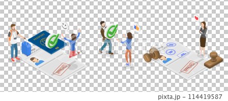 3D Isometric Flat  Set of Immigration Visa, Travel Approval 114419587