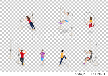 3D Isometric Flat  Conceptual Illustration of Outside Gym, Outdoor Athletic Zone 114419601