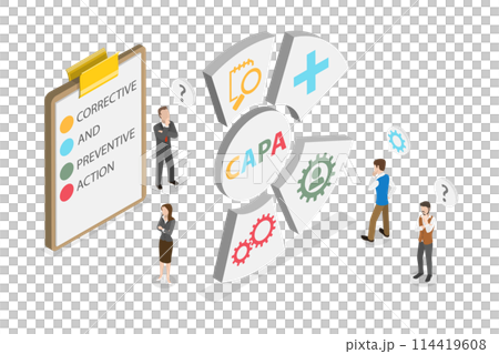 3D Isometric Flat  Conceptual Illustration of CAPA , Corrective and Preventive Action 114419608