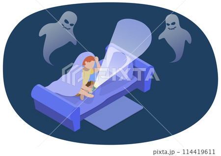 3D Isometric Flat Conceptual Illustration of Children Nightmares, Night Phobia 3D Isometric Flat Conceptual Illustration of Children Nightmares, Night Phobia 114419611