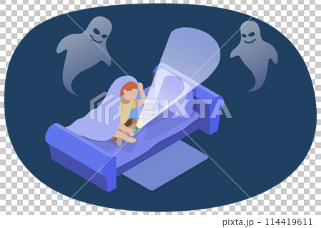 3D Isometric Flat Conceptual Illustration of Children Nightmares, Night Phobia 3D Isometric Flat Conceptual Illustration of Children Nightmares, Night Phobia 114419611
