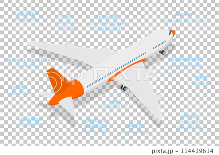3D Isometric Flat  Conceptual Illustration of Airplane Parts, Aircraft Service 114419614