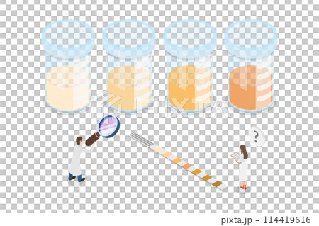 3D Isometric Flat Conceptual Illustration of Urine Solution Stages, Liquid in a Glass Laboratory Beaker 3D Isometric Flat Conceptual Illustration of Urine Solution Stages, Liquid in a Glass Laboratory Beaker 114419616