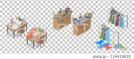 3D Isometric Flat  Conceptual Illustration of Decluttering, Cleaning Unused Items 114419618