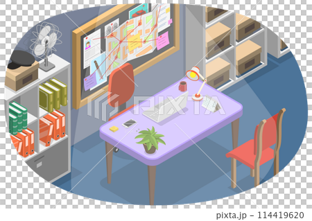 3D Isometric Flat  Conceptual Illustration of Police Office, Detective Bureau 114419620