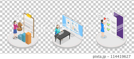 3D Isometric Flat Conceptual Illustration of Objective Key Results, Focusing on Work Goals 3D Isometric Flat Conceptual Illustration of Objective Key Results, Focusing on Work Goals 114419627