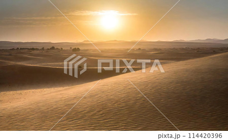 砂漠地帯　夕焼け 114420396
