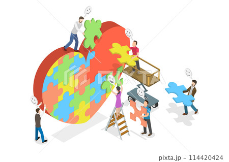 3D Isometric Flat  Conceptual Illustration of Charity Project, Care and Support 114420424