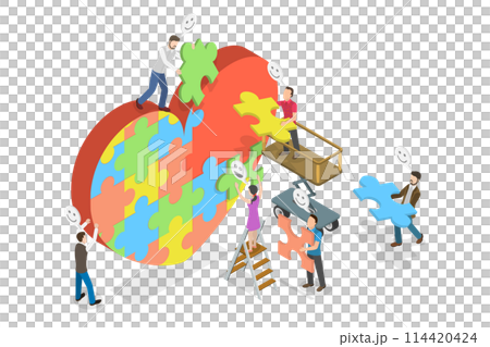 3D Isometric Flat  Conceptual Illustration of Charity Project, Care and Support 114420424