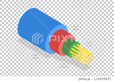 3D Isometric Flat  Conceptual Illustration of Structure of Fiber Optic, Communication Technology 114420425