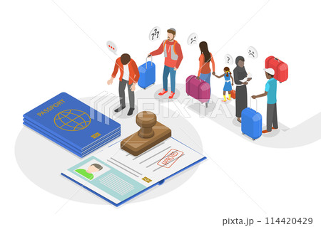 3D Isometric Flat Conceptual Illustration of Refugee, Social Assistance for Immigrants 3D Isometric Flat Conceptual Illustration of Refugee, Social Assistance for Immigrants 114420429