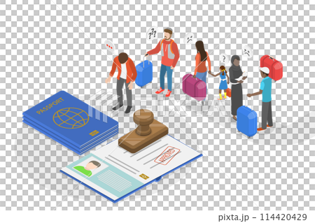 3D Isometric Flat  Conceptual Illustration of Refugee, Social Assistance for Immigrants 114420429