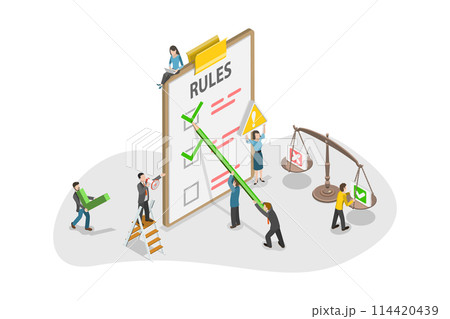 3D Isometric Flat  Conceptual Illustration of Regulation And Compliance, List of Rules 114420439