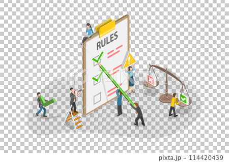 3D Isometric Flat Conceptual Illustration of Regulation And Compliance, List of Rules 3D Isometric Flat Conceptual Illustration of Regulation And Compliance, List of Rules 114420439