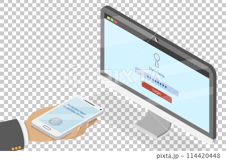 3D Isometric Flat  Conceptual Illustration of Two St Authentication, Verification by Smartphone 114420448