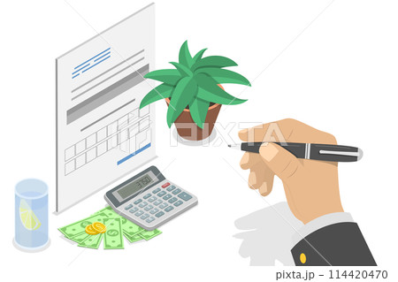 3D Isometric Flat  Conceptual Illustration of VAT Payment Calculation, Financial Charge 114420470