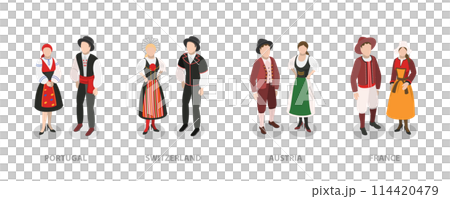 3D Isometric Flat  Conceptual Illustration of Europeans National Clothes, Traditional Costumes 114420479