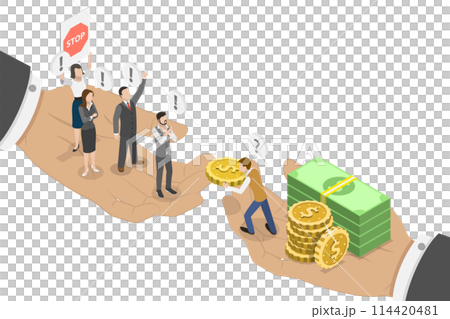 3D Isometric Flat  Conceptual Illustration of Business Corruption, Combat Against Bribes 114420481