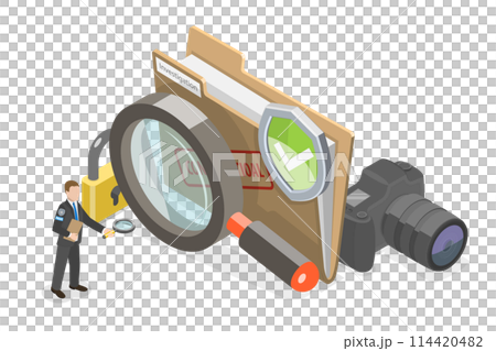 3D Isometric Flat Conceptual Illustration of Investigation, Confidential Digital Data 3D Isometric Flat Conceptual Illustration of Investigation, Confidential Digital Data 114420482