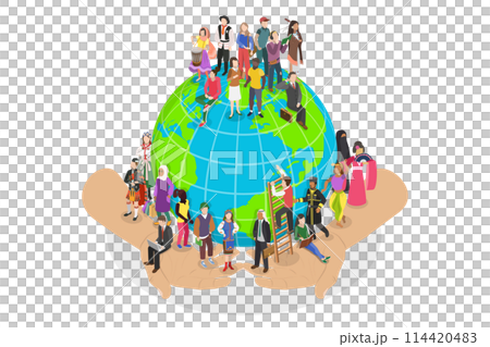 3D Isometric Flat Conceptual Illustration of Global Social Human Community, Everyone is Equal 3D Isometric Flat Conceptual Illustration of Global Social Human Community, Everyone is Equal 114420483