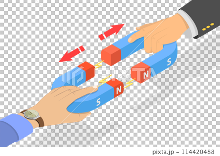 3D Isometric Flat  Conceptual Illustration of Magnetic Force, Physics and Science Education 114420488