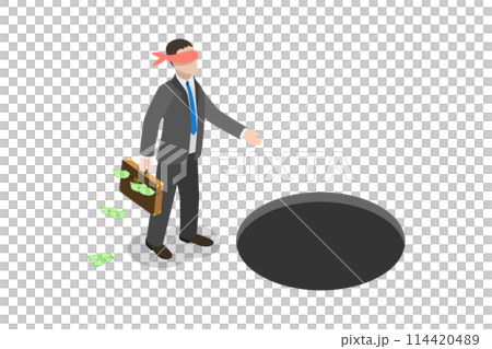 3D Isometric Flat  Conceptual Illustration of Money Trap, Businessman Falls into a Pitfall 114420489