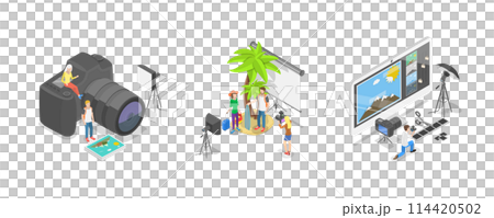 3D Isometric Flat  Conceptual Illustration of Photographer, Creative Artistic Hobby or Occupation 114420502