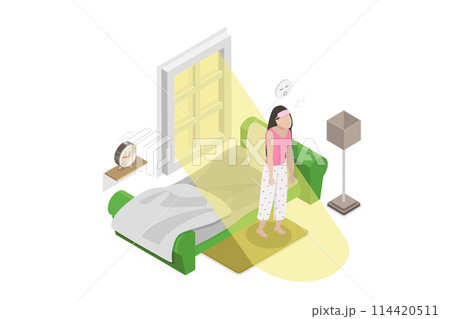 3D Isometric Flat  Conceptual Illustration of Start Of Day, Low Energy in the Morning 114420511