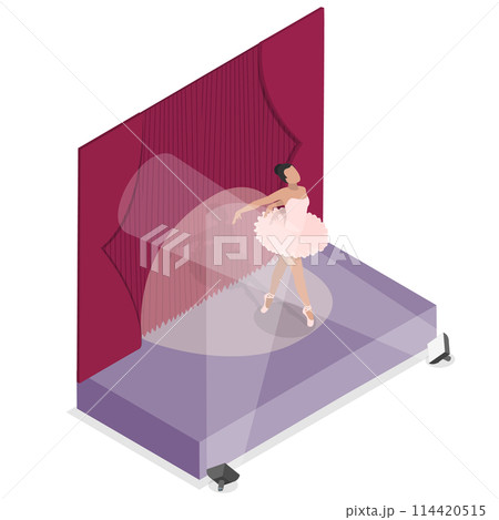 3D Isometric Flat Conceptual Illustration of Ballet Performance, Classic Dancer on Stage 3D Isometric Flat Conceptual Illustration of Ballet Performance, Classic Dancer on Stage 114420515